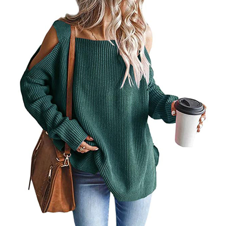 Damen Oversize-Rippstrickpullover mit Schulter-Cut-outs und weitem U-Boot-Ausschnitt Drune
