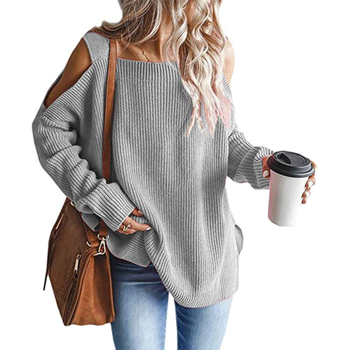 Damen Oversize Strickpullover mit Cut-Out-Schulter, geripptem Feinstrick und weitem U-Boot-Ausschnitt Drune