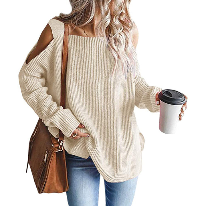 Damen Oversize-Rippstrickpullover mit Schulter-Cut-outs und weitem U-Boot-Ausschnitt Drune