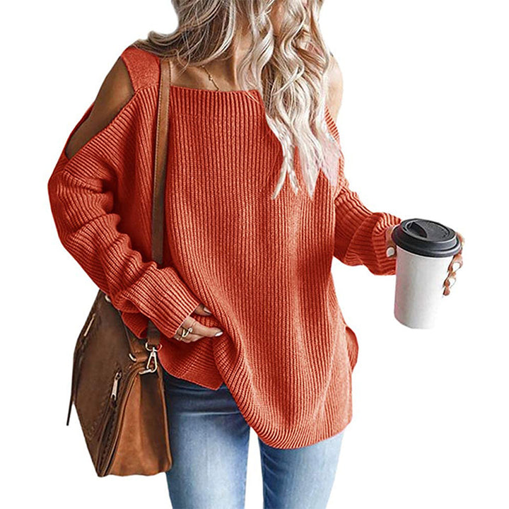 Damen Oversize-Rippstrickpullover mit Schulter-Cut-outs und weitem U-Boot-Ausschnitt Drune