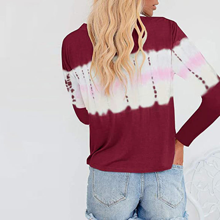 Damen Lässiges Longsleeve Henley-Shirt mit horizontalem Batikpanel Drune