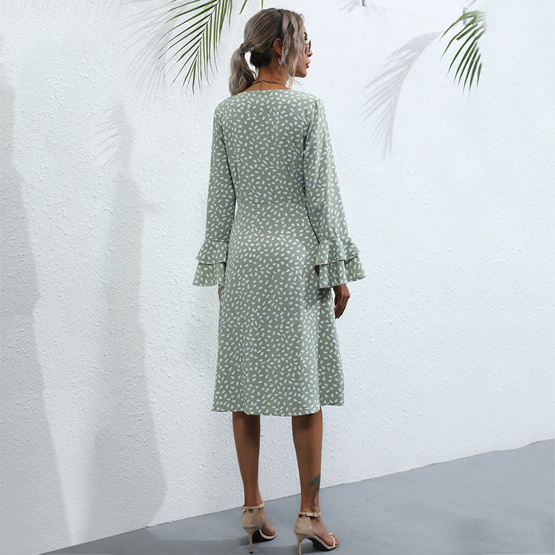 Damen Midi-Wickelkleid im Tupfenmuster mit Volant-Bündchen & Taillenkordel Drune