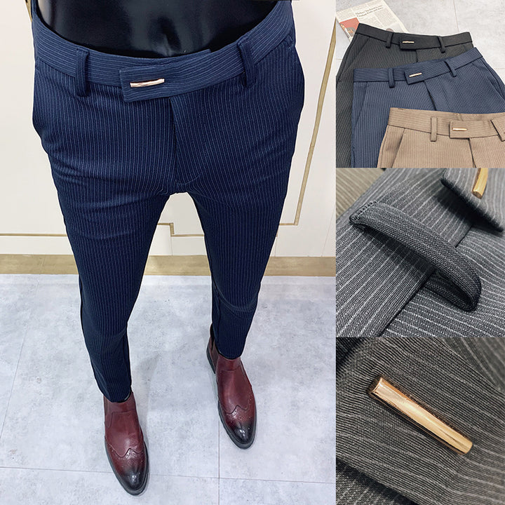 Herren nan schmal geschnittene Nadelstreifen Anzughose mit schmal zulaufendem Bein Drune