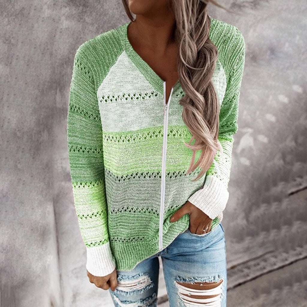 Damen Strickjacke mit Reißverschluss und lochmuster Drune