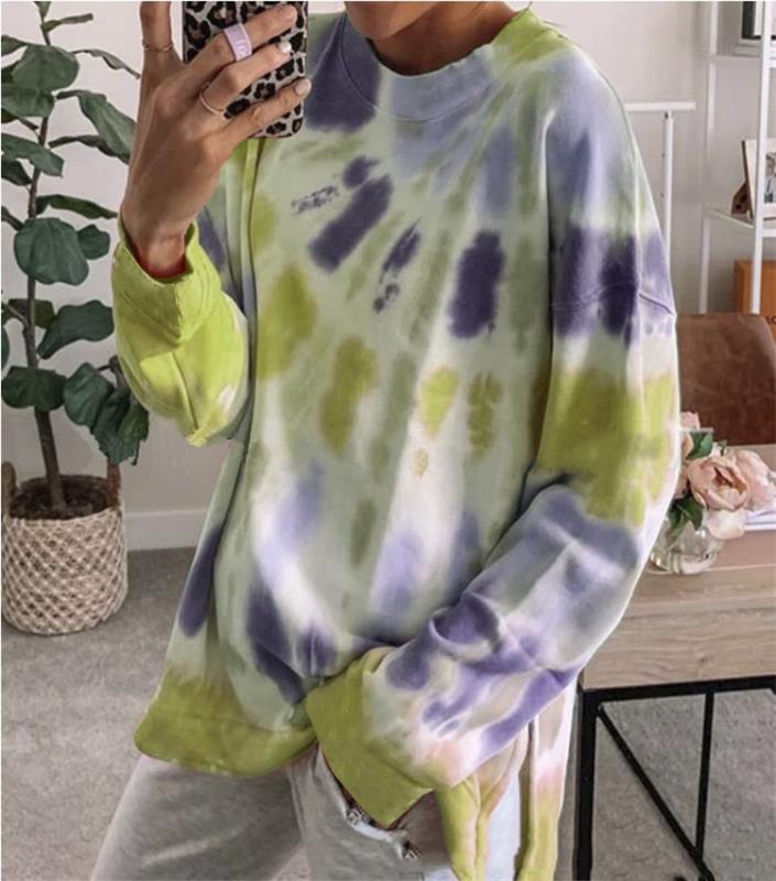 Damen lässiges Batik Sweatshirt mit oversized Schnitt und bequemem Rundhalsausschnitt Drune