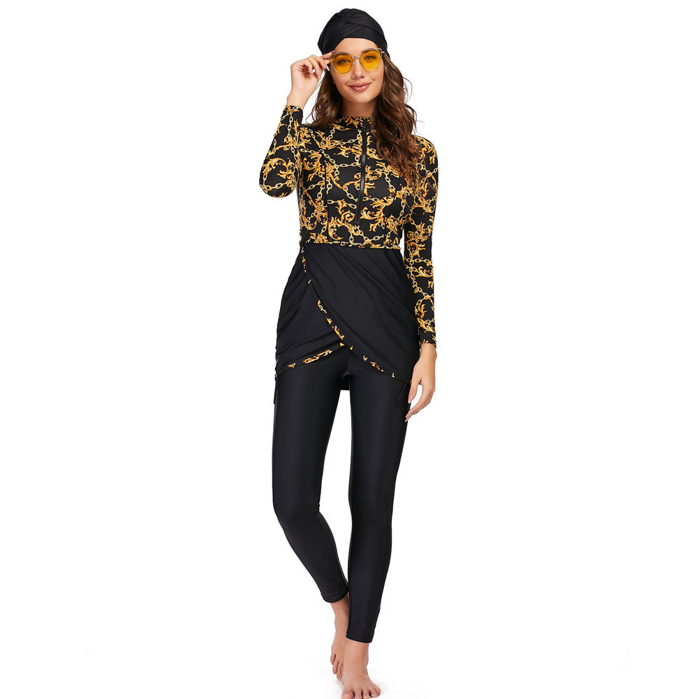 Damen modischer Langarm-Badeanzug mit Wickeldetail Drune