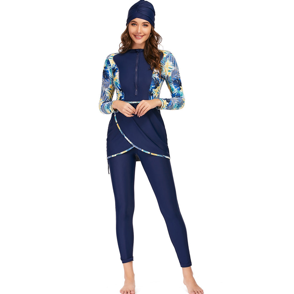 Damen modischer Langarm-Badeanzug mit Wickeldetail Drune