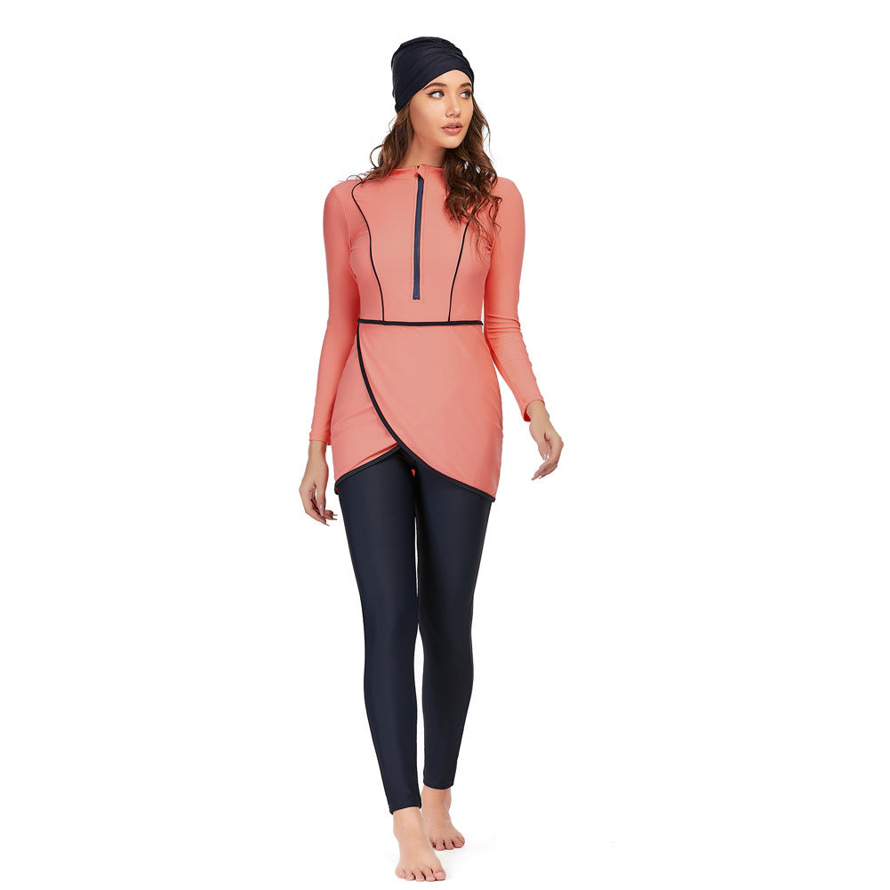 Damen modischer Langarm-Badeanzug mit Wickeldetail Drune