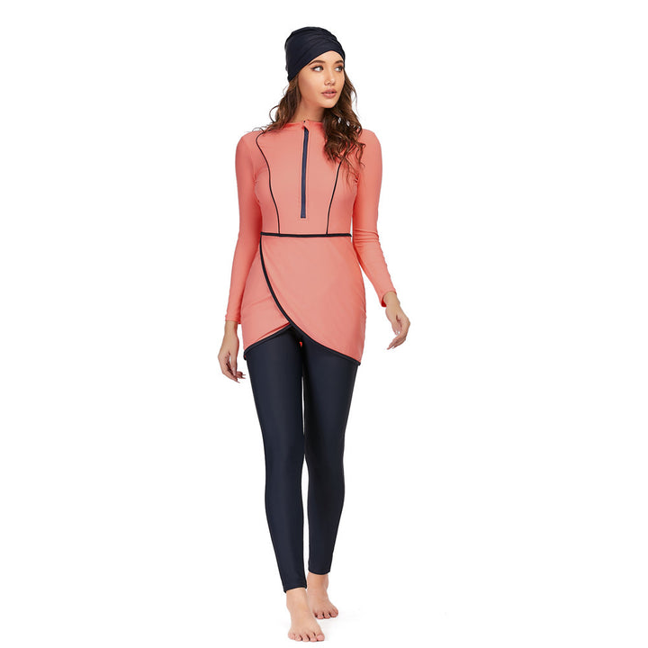 Damen modischer Langarm-Badeanzug mit Wickeldetail Drune