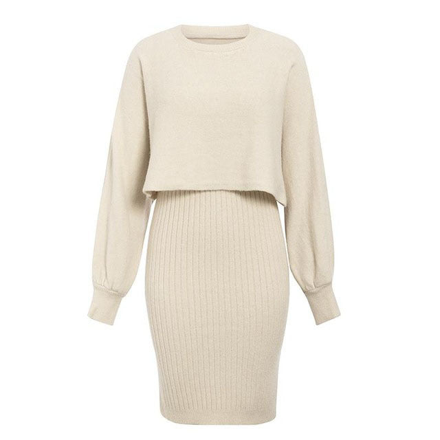 Damen Strickkleid mit abnehmbarem Oberteil und eleganter Rippstruktur Drune