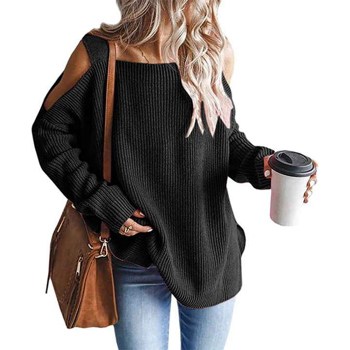 Damen Oversize Strickpullover mit Cut-Out-Schulter, geripptem Feinstrick und weitem U-Boot-Ausschnitt Drune