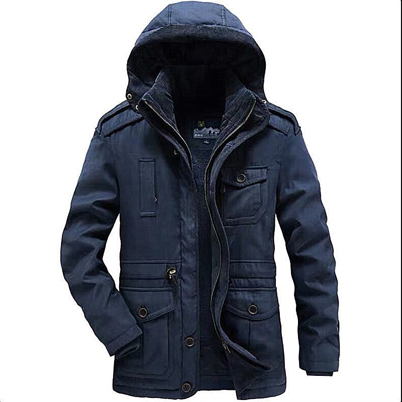 Herren Winterparka mit Teddyfutter, abnehmbarer Kapuze und Multifunktionstaschen Drune