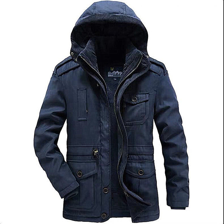 Herren Winterparka mit Teddyfutter, abnehmbarer Kapuze und Multifunktionstaschen Drune