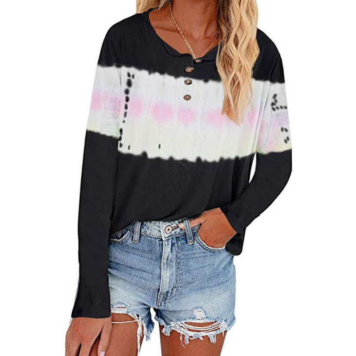Damen Lässiges Longsleeve Henley-Shirt mit horizontalem Batikpanel Drune