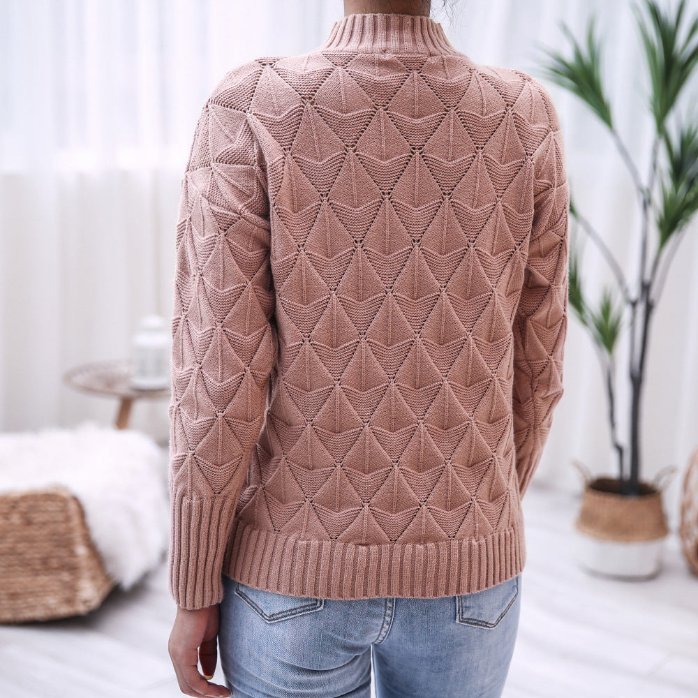 Damen Strickpullover mit modernem Strukturmuster und hohem Kragen Drune