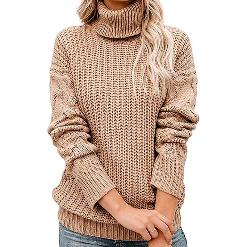 Damen Grobgestrickter Turtleneck-Pullover mit Waffelstruktur und überschnittenen Schultern Drune