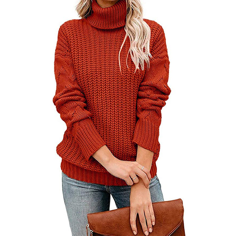 Damen Grobgestrickter Turtleneck-Pullover mit Waffelstruktur und überschnittenen Schultern Drune