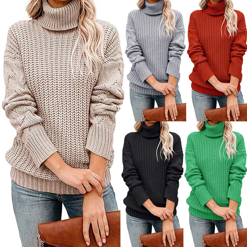 Damen Grobgestrickter Turtleneck-Pullover mit Waffelstruktur und überschnittenen Schultern Drune