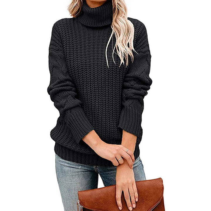 Damen Grobgestrickter Turtleneck-Pullover mit Waffelstruktur und überschnittenen Schultern Drune