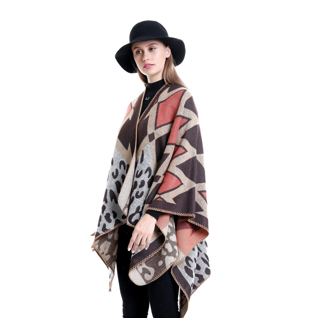 Damen Jacquard-Strickruana mit geometrischem Oversize-Fall und V-Ausschnitt Drune