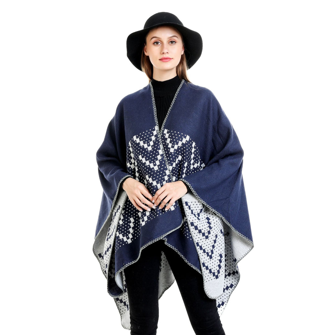 Damen Jacquard-Wickelruana mit geometrischem Muster und offener Kimono‑Silhouette Drune