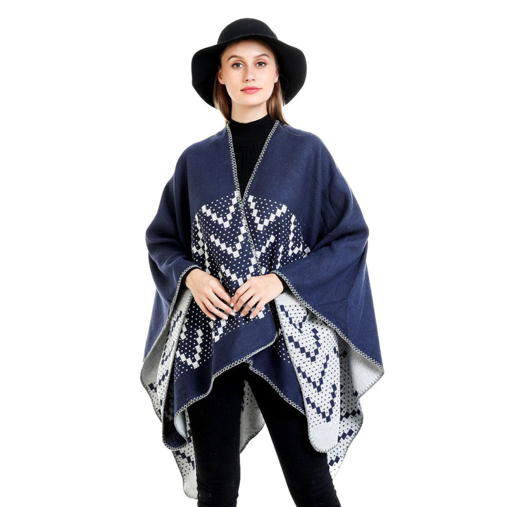 Damen Jacquard-Wickelruana mit geometrischem Muster und offener Kimono‑Silhouette Drune
