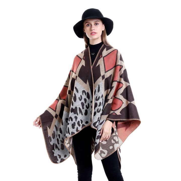 Damen Oversize-Ruana-Poncho mit geometrischem und Animal-Jacquard Drune