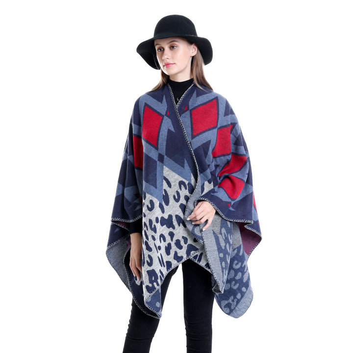 Damen Oversize-Ruana-Poncho mit geometrischem und Animal-Jacquard Drune