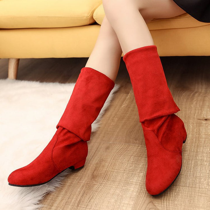 Damen Overknee-Stiefel mit weichem Veloursfinish, flachem Keilabsatz und stretchigem Schaft Drune