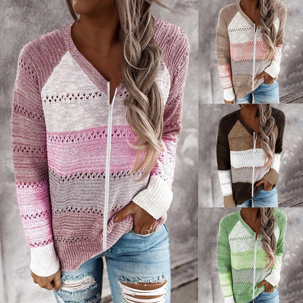 Damen Strickjacke mit Reißverschluss und lochmuster Drune