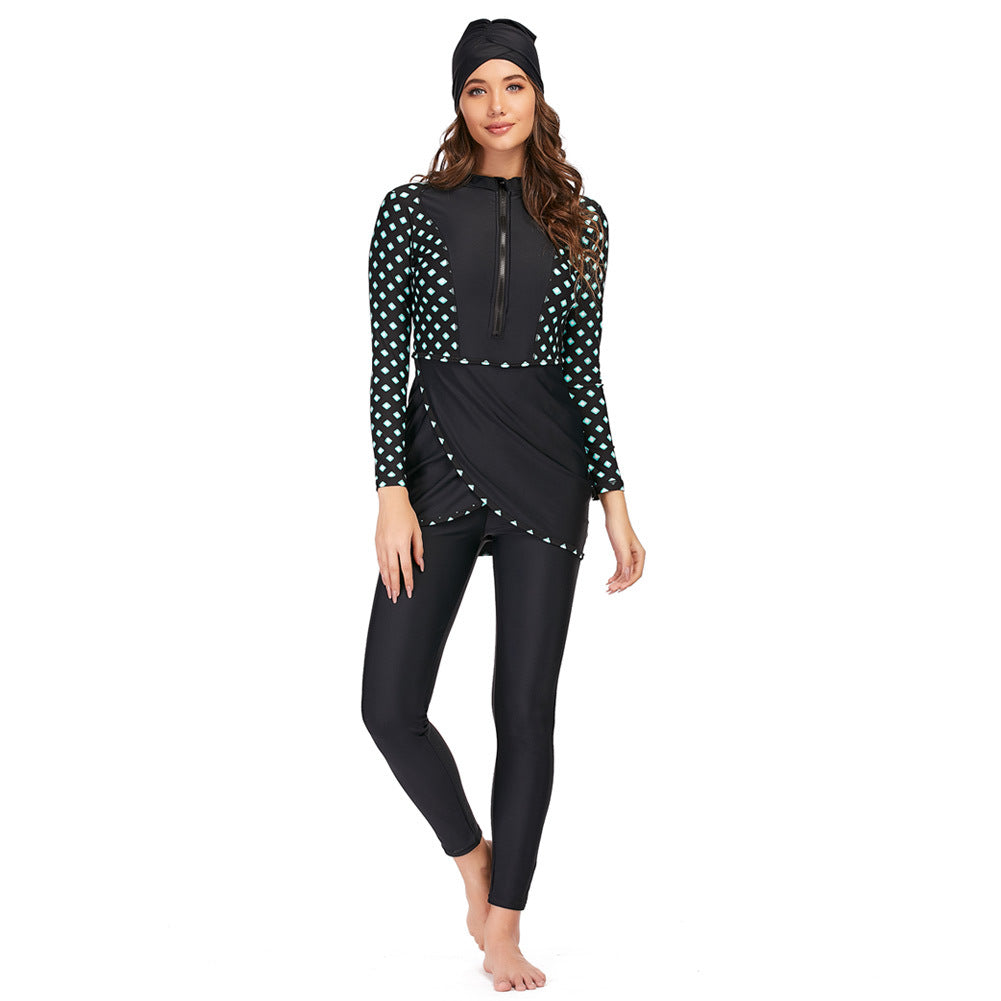Damen modischer Langarm-Badeanzug mit Wickeldetail Drune