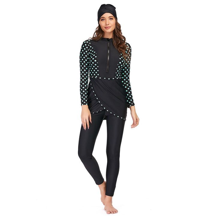 Damen modischer Langarm-Badeanzug mit Wickeldetail Drune