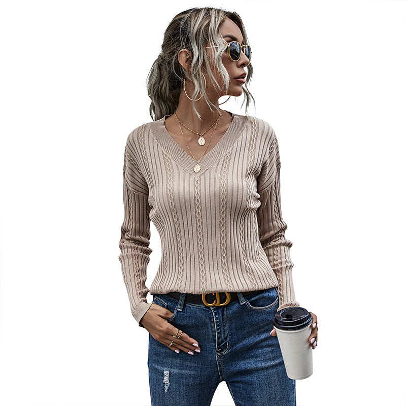 Damen Modischer V-Ausschnitt Pullover Drune