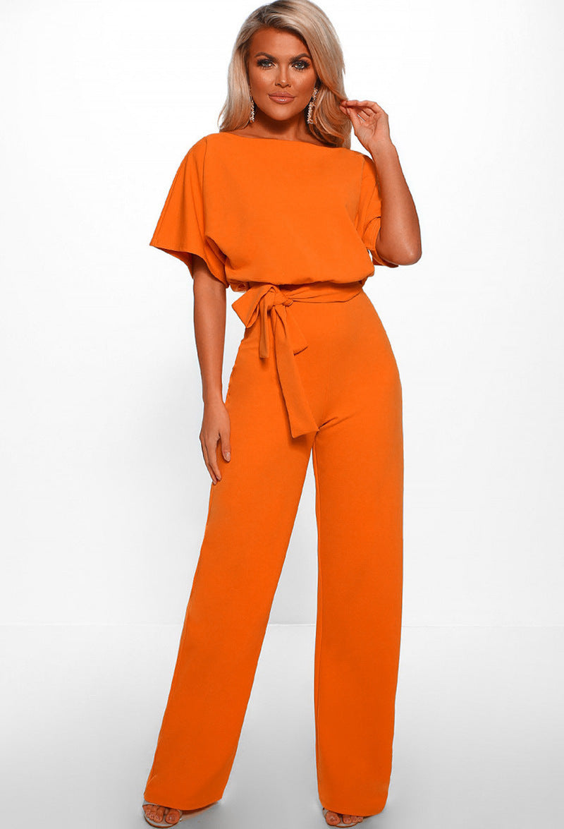 Damen eleganter weiter Beins Overall mit Bund Detail Drune