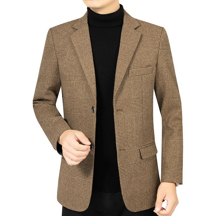 Herren Slim-Fit Sakko fein kariert aus leichtem MischgewDrunee mit teilgefütterter Innenverarbeitung Drune