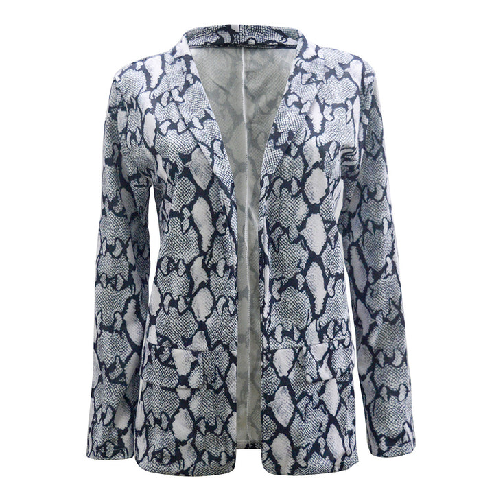 Damen Leichter Longblazer mit Schlangenprint, offener Front und aufgesetzten Taschen Drune