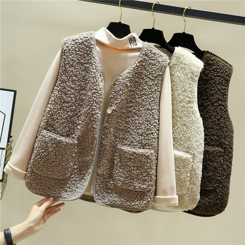 Damen kuschelige Teddyweste mit Druckknopf und aufgesetzten Taschen Drune