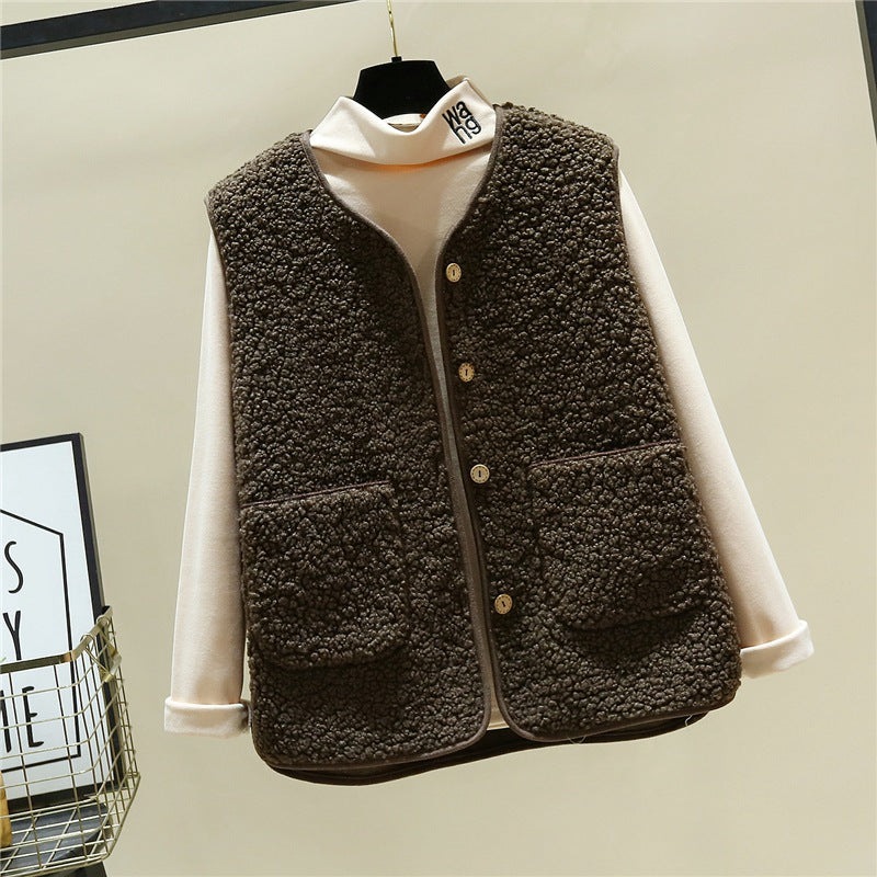 Damen kuschelige Teddyweste mit Druckknopf und aufgesetzten Taschen Drune