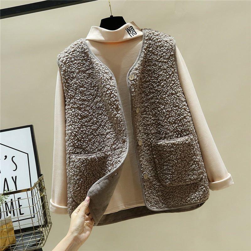 Damen kuschelige Teddyweste mit Druckknopf und aufgesetzten Taschen Drune