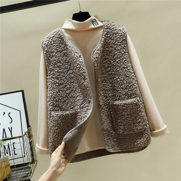 Damen kuschelige Teddyweste mit Druckknopf und aufgesetzten Taschen Drune
