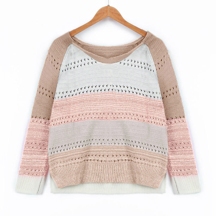 Damen Strickpullover mit ausgefallenem Farbdesign und modischem Lochmuster Drune