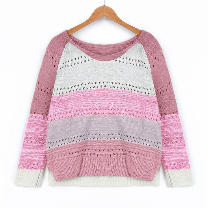 Damen Strickpullover mit ausgefallenem Farbdesign und modischem Lochmuster Drune
