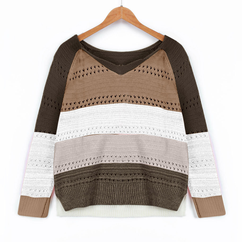 Damen Strickpullover mit V-Ausschnitt und zarten Lochmustern Drune