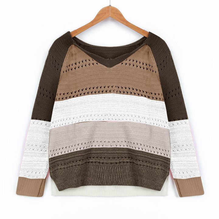Damen Strickpullover mit V-Ausschnitt und zarten Lochmustern Drune