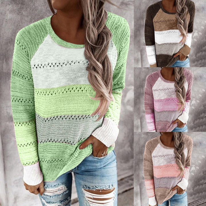 Damen Strickpullover mit ausgefallenem Farbdesign und modischem Lochmuster Drune