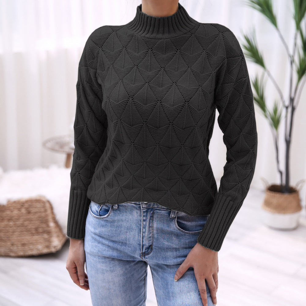 Damen Strickpullover mit modernem Strukturmuster und hohem Kragen Drune