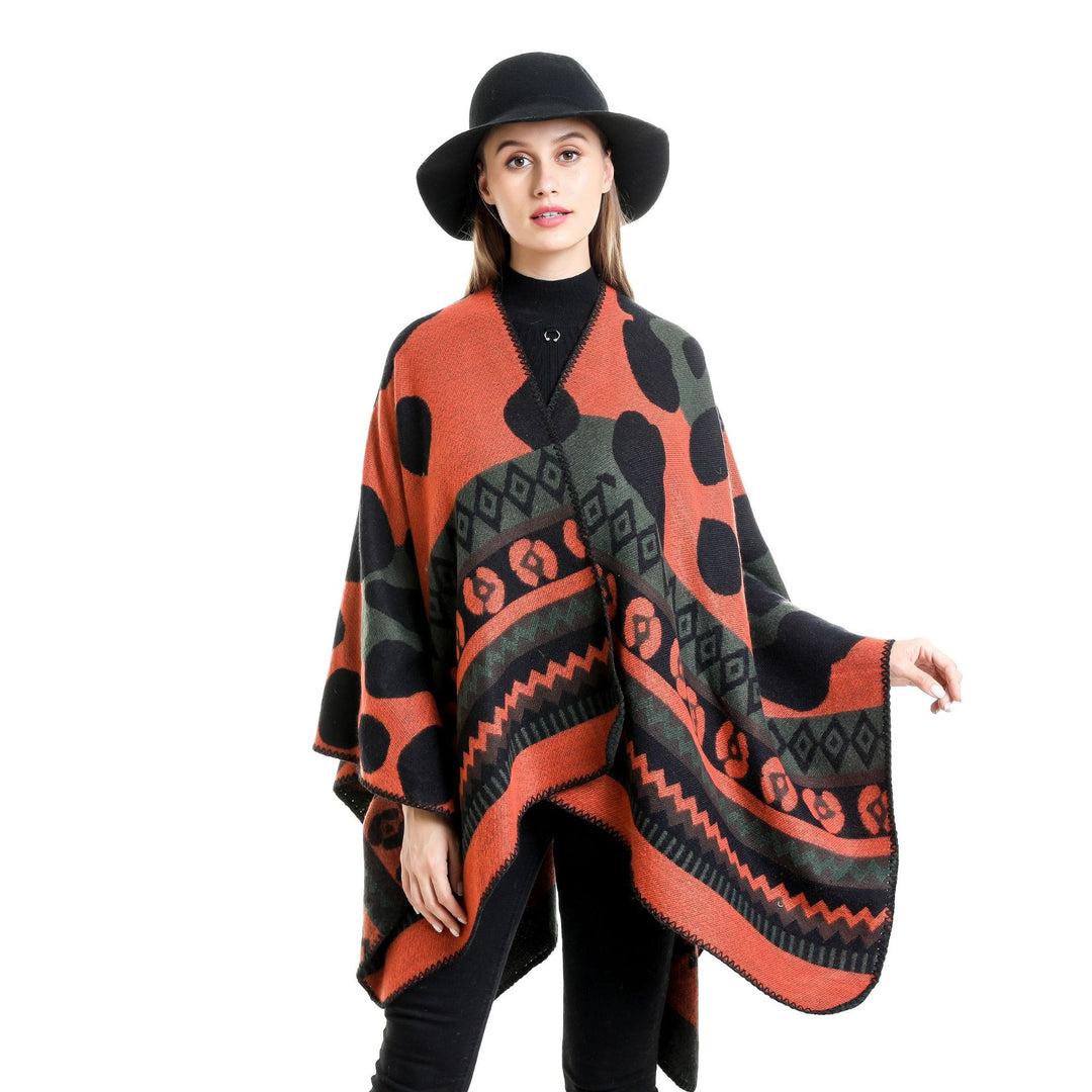 Damen Jacquard-Ruana‑Poncho mit Ethno‑Jacquard und offenem Oversize‑Fall Drune