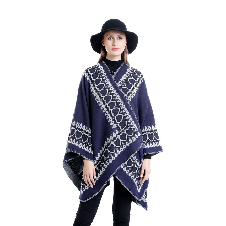 Damen Ruana im Kaschmir‑Touch mit Herz‑Jacquard und offenem V‑Fall Drune