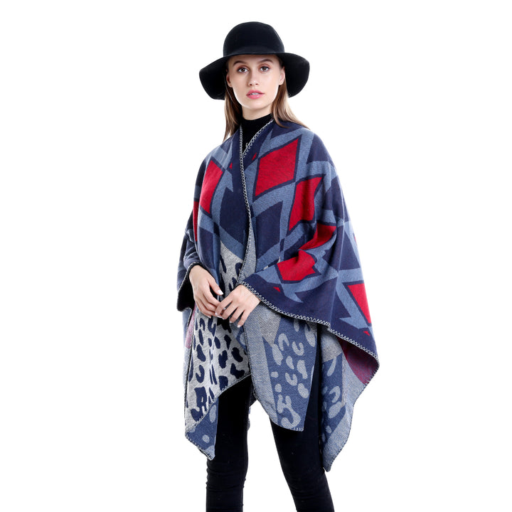 Damen Oversize-Ruana-Poncho mit geometrischem und Animal-Jacquard Drune