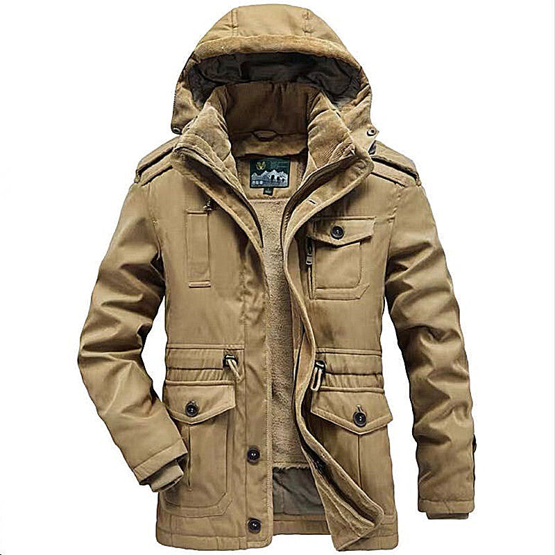 Herren Winterparka mit Teddyfutter, abnehmbarer Kapuze und Multifunktionstaschen Drune
